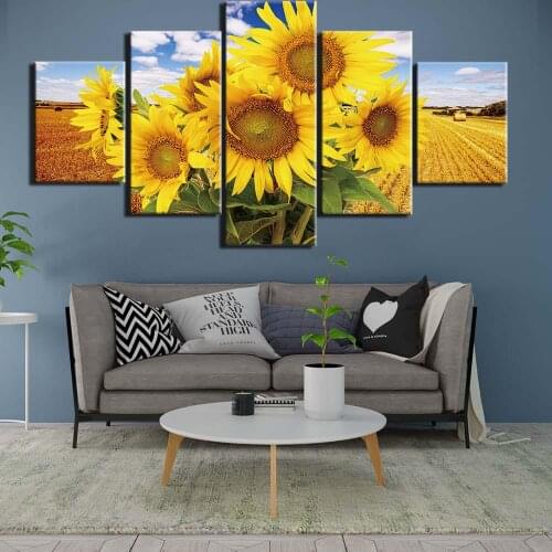 5 pieces canvas Wall art painting Picture framed sunflower painting wall pictures for living room posters and prints home decor