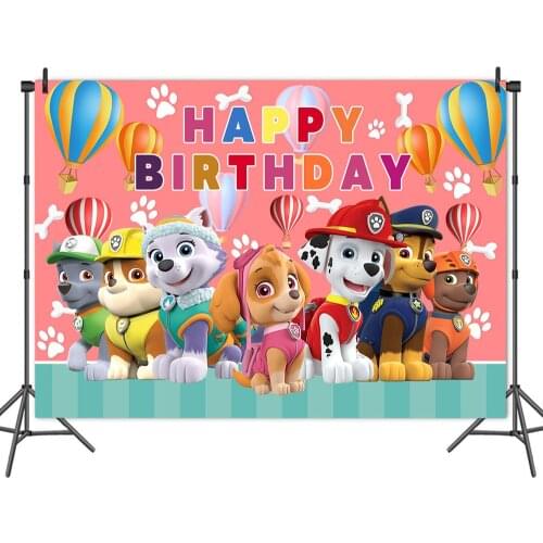 5x3FT Paw Patrol Background Cloth Cartoon Children Birthday Party Photo Cloth Photograph Vinyl Decoration Happy Birthday Banner