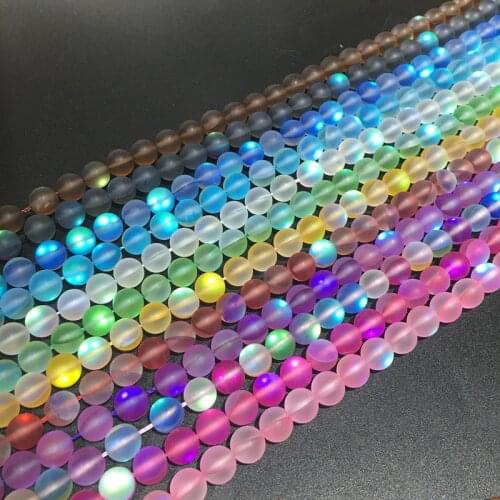 6/8/10/12mm Dull Polish Frosted Multicolor Moonstone Beads Loose Crystal Quartz Round Flash Stone DIY Beads Strand 15"