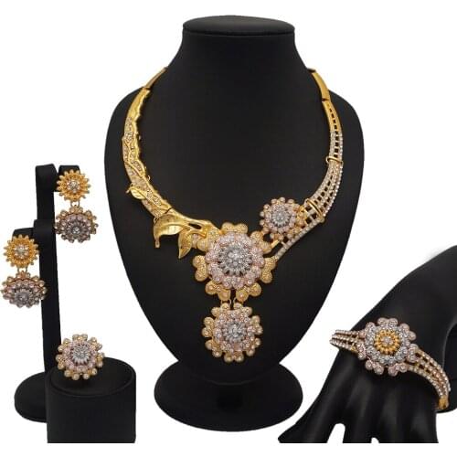 African jewelry sets dubai gold jewelry sets wedding bride necklace sets big jewelry shiny crystal