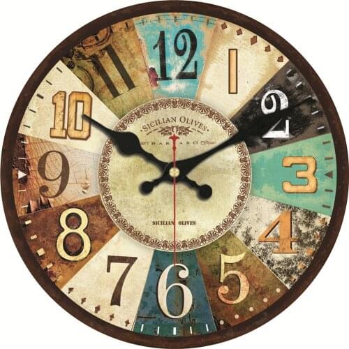 Vintage Round Wall Clock Compass Arabic Numerals Clock Wooden Rustic Country Clock Silent Non Ticking Decorative,Wooden Planks