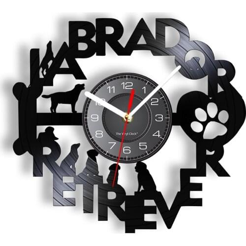 Labrador Retriever Modern Design Retro Wall Clock Made Of Album Vinyl Record LP Dog Paw And Dog Bone Decorative Clock Wall Watch