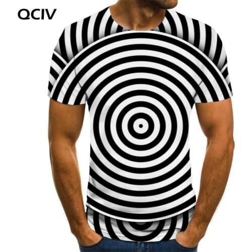 QCIV Black And White T shirt Men Dizziness Shirt Print Abstract T-shirts 3d Pattern Funny T shirts Mens Clothing summer Fashion