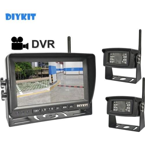 DIYKIT 7" AHD Wireless Truck DVR Monitor 1280x720 HD Night Vision Reverse Backup Recorder Wifi LED Camera for Bus Car Truck RV