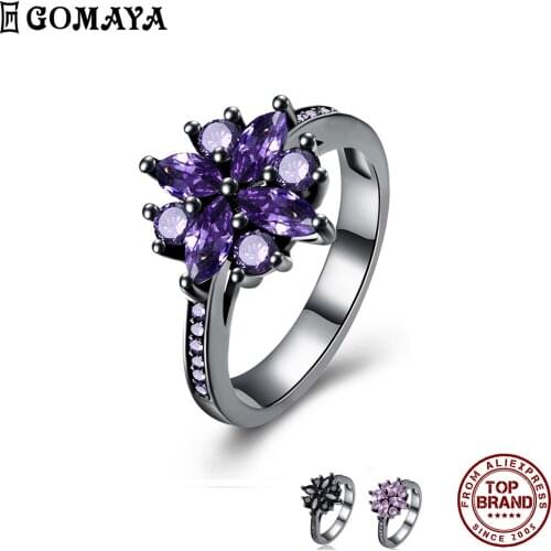 GOMAYA Charm Flowers Cubic Zirconia Finger Ring Individual Design Rings For Women Prom Party Fashion Accessories Jewelry Bijoux