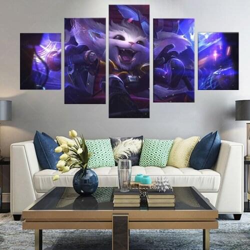 5 Panel Super Galaxy Gnar Lol League Of Legends Game Canvas Printed Painting Living Room Wall Art Decor Picture Works Poster