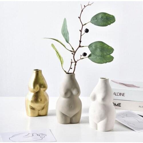 Nordic Home Decoration Ceramic Vase Flower Pot Human Body Sculpture Statue Flower Arrangement Storage Box Art Model Desktop