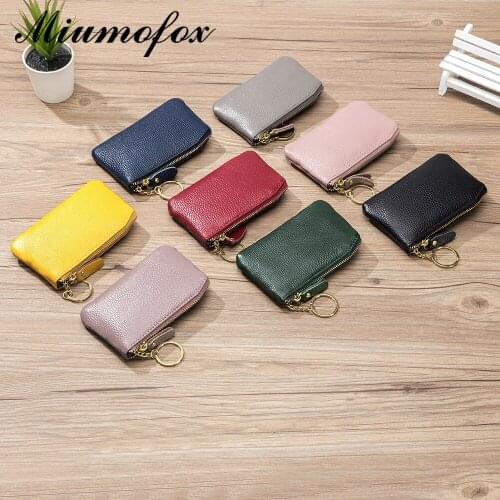 Genuine Leather Coin Purse 2021 Mini Luxury Brand Women Coin Wallet Card Holder Slim Small Wallets Keychain Zipper Ladies Purses