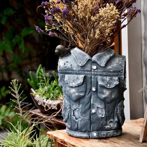 36CM CREATIVE COUNTRY RETRO COWBOY SUCCULENTS FLOWER POT DECOR MODERN JEANS WEAR ART POT VASE HOME GARDEN OUTDOOR DECOR R2986