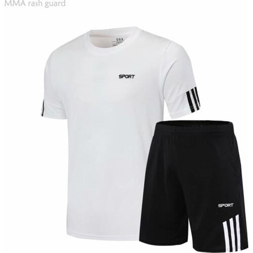 Summer Mens Training Clothing Football Jersey Short Workout Clothing Quick Dry Sweat T-shirt + Pants 2 Piece Tracksuit Men