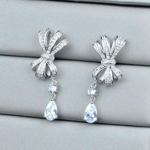 Hot brand Pure 925 sterling silver designs sweet bow jewelry for women, drop ear studs. Engagement Day Wedding Jewelry Accessori
