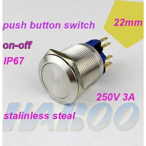 1PCS HABOO waterproof switch 22mm on-off metal switch anti vandal switch 250V 3A IP67 shipping free