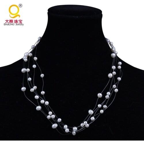 Multi color choice potato pearl necklace multi strand silk thread pearl necklace