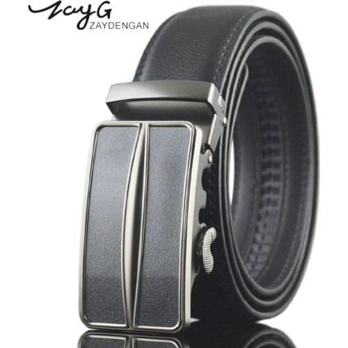 ZAYG Fashion Men Steel Buckle Belt High Quality Automatic Ratchet Buckle Genuine Leather Belts Men Luxury Classic Black Belt