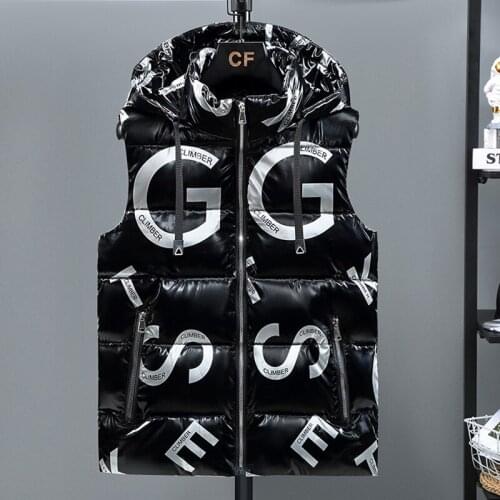 2021 Winter Thick Vest Men Hooded Hat Detachable Letters Printed Waterproof Male Comfortable And Warm Waistcoat Plus Size 5XL