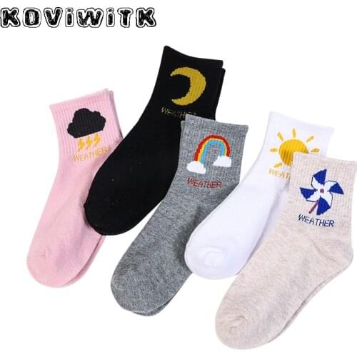 New Fashion Creative Sun Moon Windmill Rainbow Cotton Socks Womens Funny female sock Printed happy Harajuku Cartoon ladies Sox