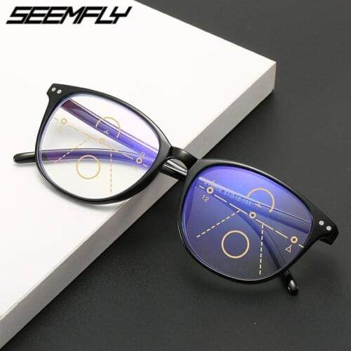 Seemfly Progressive Multifocal Reading Glasses Blue Light Blocking Presbyopic Eyeglasses Men Women Computer Goggle +1.0 To +4.0