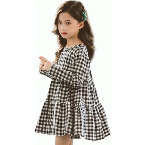 Girls Dress Plaid Cake Dress For Girls Fashion Bow Kids Dresses For Girls Spring Autumn Casual Clothes For Girls 6 8 10 12 14