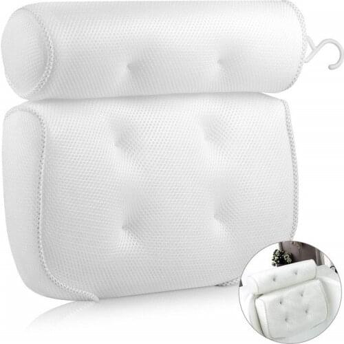 3D Mesh Spa Non-Slip Bath Pillows Bathtub Head Rest Pillow Cushioned Pad with Suction Cups Quick Dry Anti-odor Antibacterial