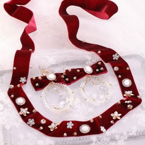 Prom Party hair band Burgundy wedding headdress bridal dress Party Beaded headdress hair band With Earings
