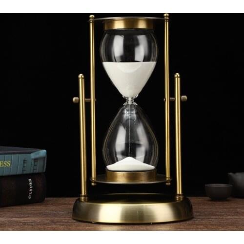 Retro Fashion Creative Spin Glass Hourglass 60 Minutes Timer Modern Art Minimalist Metal Craftwork Home Decorative Accessory
