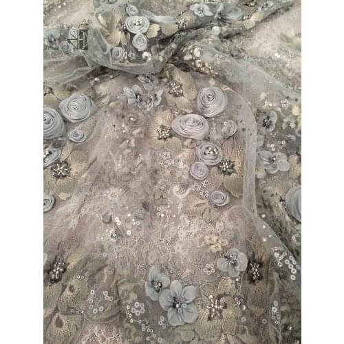 Luxury 3d flower embroidery wedding party lace z-han7131 nice french net lace fabric with beads for sawing