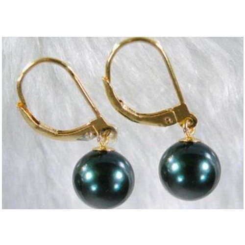 Hot sell NEW 10-11 MM 14K/20 YELLOW GOLD MARKED AAA BLACK TAHITIAN PEARL DANGLE EARRING