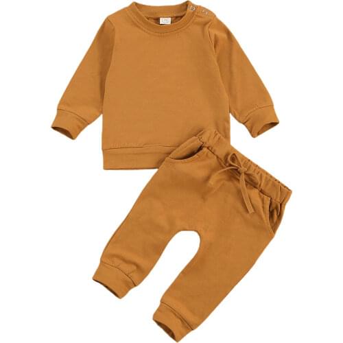 0-24M Toddler Kids Baby Boys Girls Clothes Spring Autumn Newborn Candy Color Sweatshirts Tops+Pants Cotton Casual Tracksuits