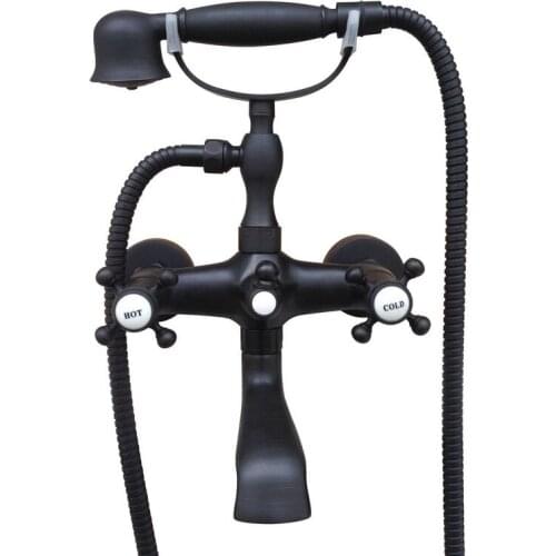 Bathroom Black Oil Rubbed Bronze Wall Mounted Clawfoot Tub Filler Faucet Handshower Two Cross Handles atf610