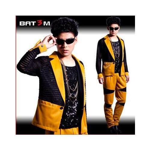 Yellow black splice colour Singer blazers stage rock blazer men suit suits for men blazer jacket masculino Customizable