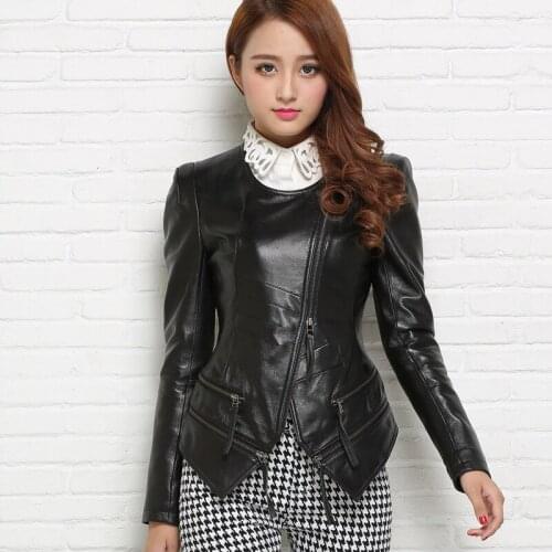 Factory 2020 New Womens 100% Real Genuine Leather Jacket O-neck sheepskin Fashion Design Black motorcycle Winter Autumn Coats