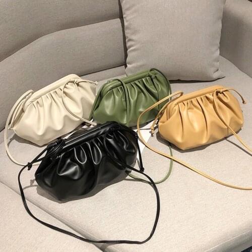 Monogrammed Letters Evening Party Hand Purse Bag Fashion Clutch Bag Women Large Ruched Cloud Bag New Soft Leather Shoulder Bag