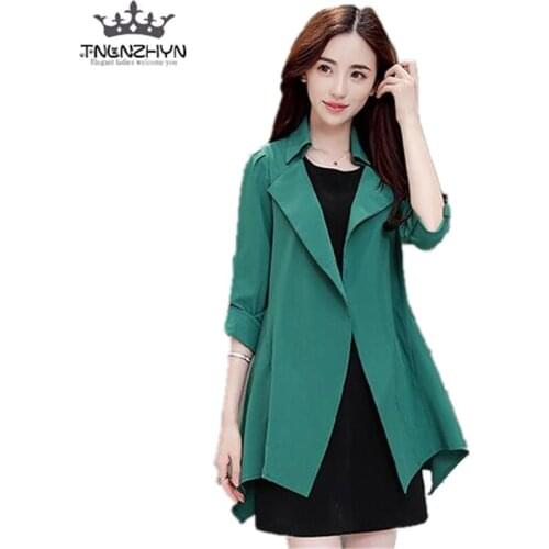 TNLNZHYN 2019 Spring Summer Women Trench coat Ladies Casual Open Stitch Coat Solid medium Long Cardigan Outerwear Y200
