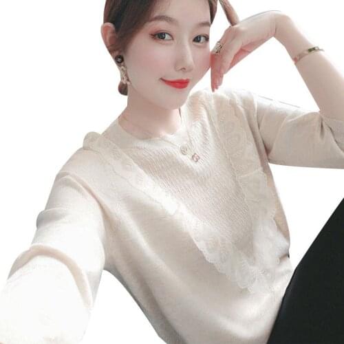 French lace stitching 2021 spring new knitted sweater temperament small shirt jacket sleeve
