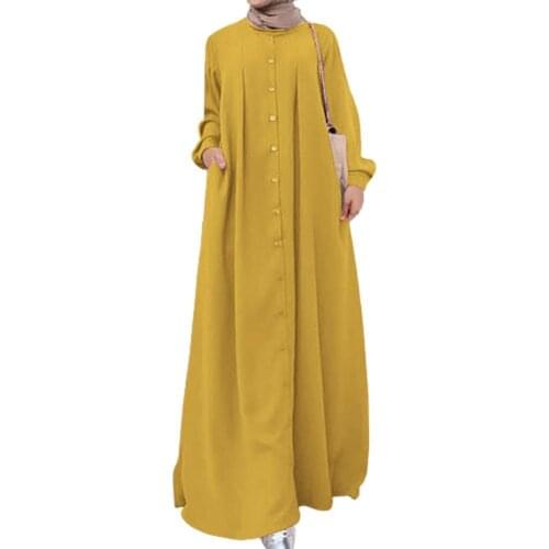 Women Loose Maxi Dress 2021 Large Hem Solid Color Casual Dress Round Neck Long Sleeve Long Dress for Working for Holiday