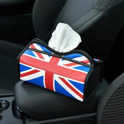 1PC Car Tissue Box Interior Union Jack For BMW MINI Cooper Decoration Blue Red Black Microfiber Leather New