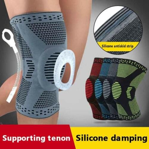 1PCS Knee Support Brace Silicone Spring Knee Pads Sports Knitted Compression Elastic Knee Sleeve Support Basketball Running Bike