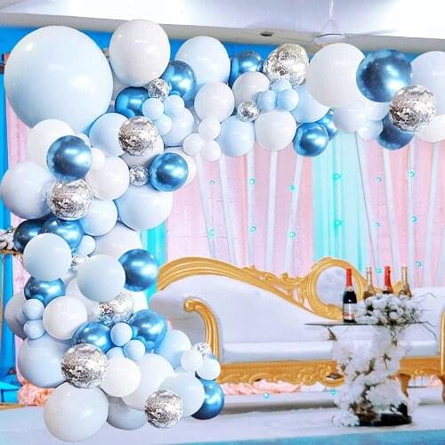 126Pcs Blue White Balloons Garland Kit Macaron Blue Silver Confetti Balloon Arch for Baby Shower Wedding Birthday Party Decor