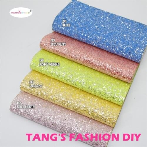 5pcs--20x22cm DIY Hair Bow Material Fluo Color Chunky And Small Glitter Mix PU Synthetic Faux Leather