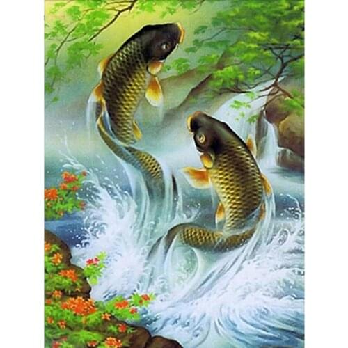 5d Fish Diamond Painting Full Round Scenery Mosaic DIY Diamond Embroidery Carp Pattern Cross Stitch Sticker Home Decor Gift
