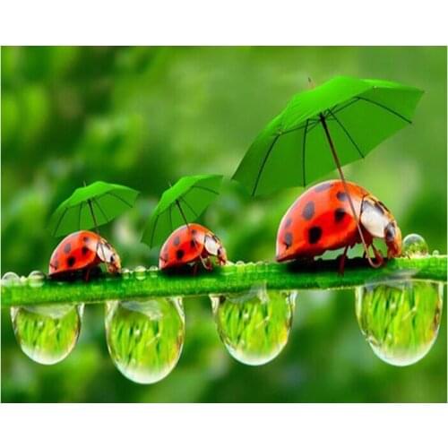 Diamond Embroidery 5D DIY Diamond Painting Ladybug Green Leaves Needleworks Cross Stitch Rhinestone Mosaic