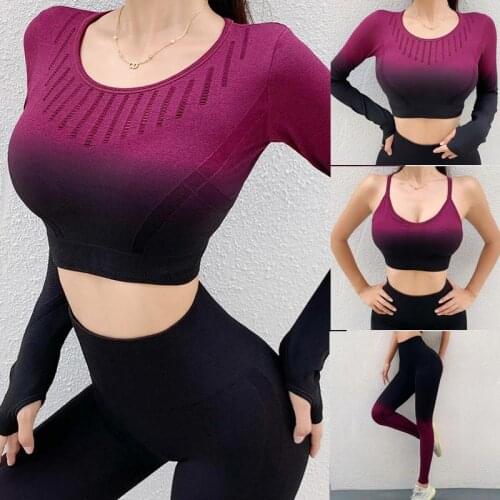 Seamless Yoga Sets Women Gym Long Sleeve Crop Top Sports Bra High Waist Leggings Fitness Clothing Sportswear Suit
