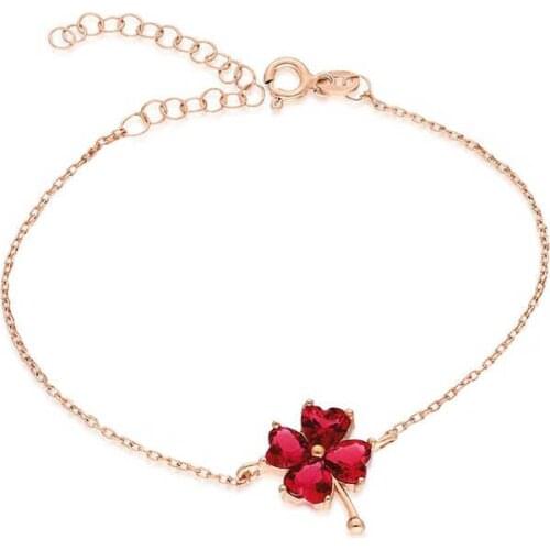 Silver with Red Heart Clover Wristband for Women , Stylish, Aesthetic and Flashy, Bracelet Types for Women