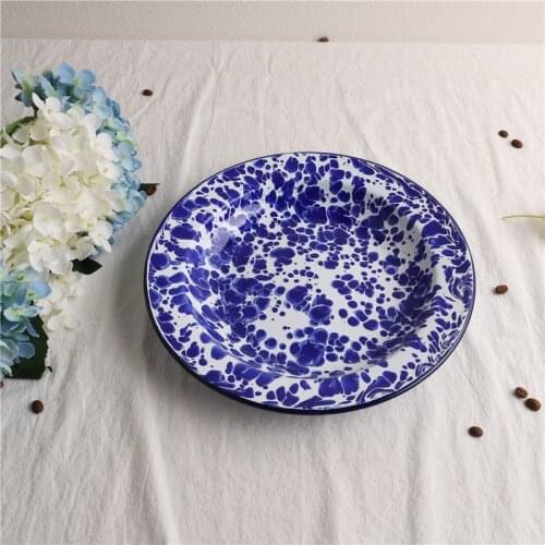 British Splash Ink Thickened Enamel Fruit Plate Dinner Plate Enamel Baked Rice Turnip Plate Baking Plate