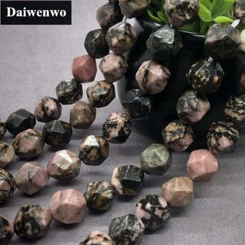 Black Stripe Rhodonite Beads 6-12mm Faceted Natural Stone Cut Geometry