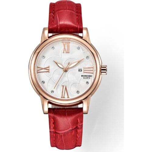 RUNOSD Ladies Watch Fashion Luxury Rose Gold Petal Calendar Dial miyota Quartz Sapphire Crystal Cowhide 5183L
