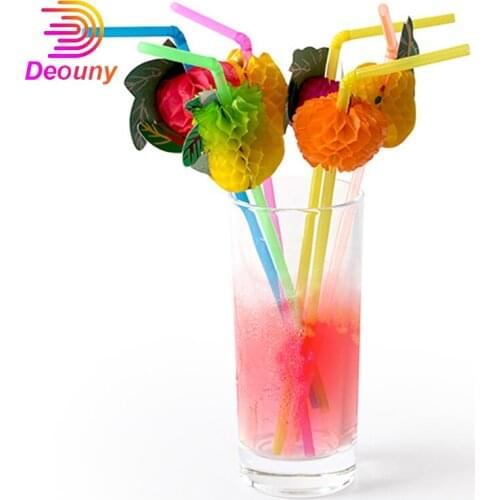DEOUNY 50PCS Drinking Plastic Straws Hawaiian Umbrella Parasol Beach Cocktail Luau Party Decorations Supplies Bar Accessories