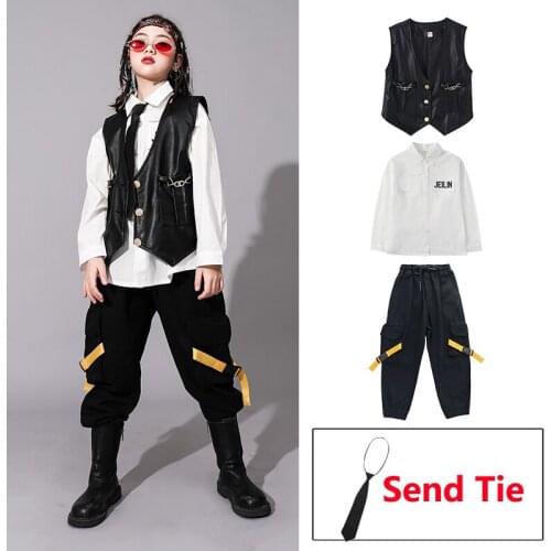 ChildrenS Hip-Hop Dance Clothes Girls Personality Leather Vest Suit Jazz Drum Performance Clothes Boys Stage Outfits DQS6473