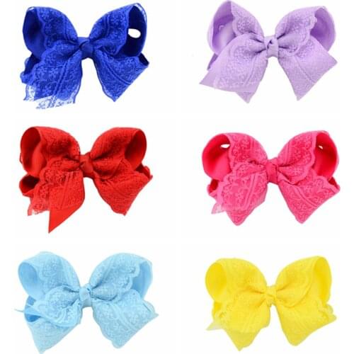 1PIECE 4 Inch Grosgrain Ribbon Bow With Lace Hair Clip Kids Hairpins Girls Hair Accessories 12 Colors 599