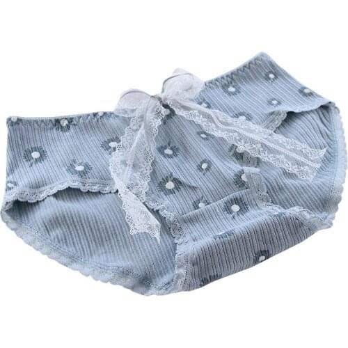 5pcs girl underwear Smoky blue daisy cute and sweet girl briefs hip-wrapped cotton crotch mid-waist womens panties women briefs